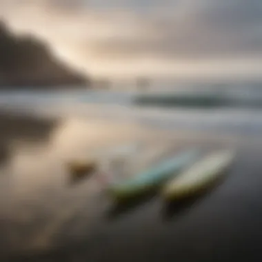 Ecological beauty of Monterey Bay with surfboards in the foreground