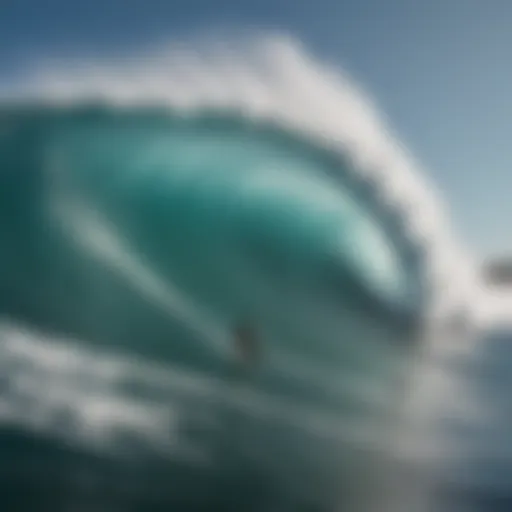 A surfer riding a colossal wave showcasing skill and bravery