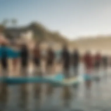 A vibrant surfing community gathering at the beach