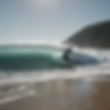 A beautiful beach with clean waves, emphasizing environmental consciousness in surfing