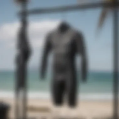 A well-maintained wetsuit hanging for drying