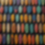 A colorful array of surf wax combs designed for different surfboard types