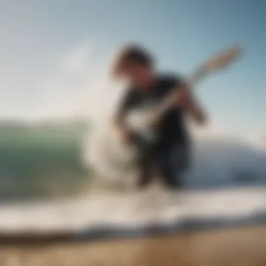 Shredding Waves: A Surf Guitarist at Play An influential surf guitarist performing on a sunny beach