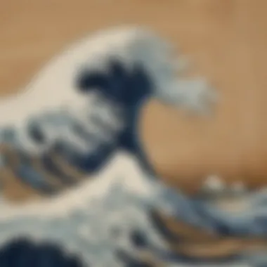 A close-up view of Hokusai's intricate woodblock printing technique