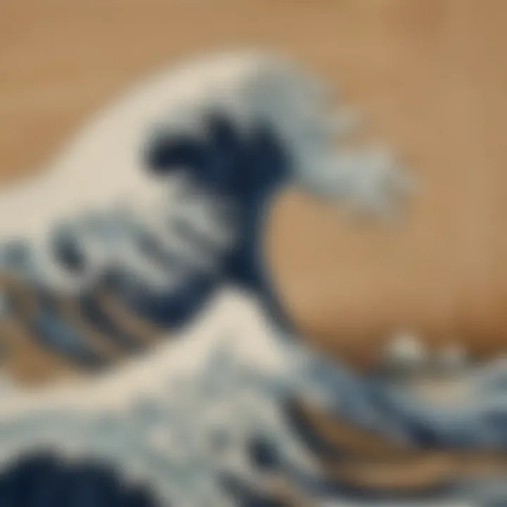 A close-up view of Hokusai's intricate woodblock printing technique