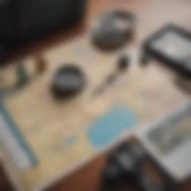 Essential Navigation Tools for Crossing Map with navigation tools laid out for a transatlantic journey