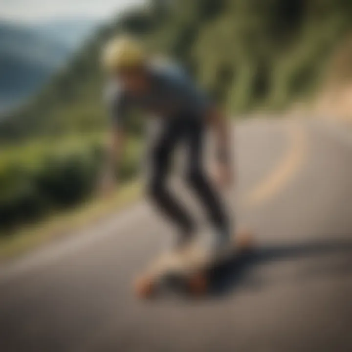 Dynamic longboard maneuver on a scenic overlook