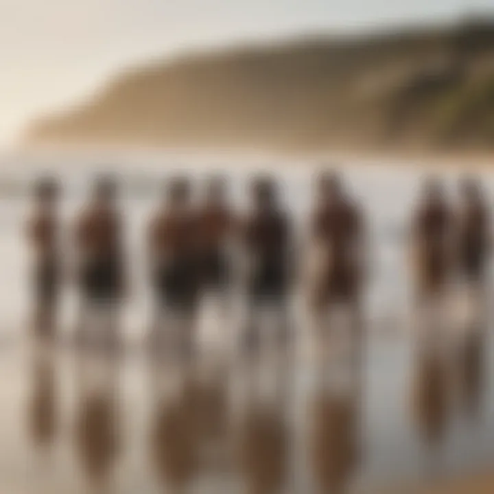 Group of surfers socializing while wearing dry robes