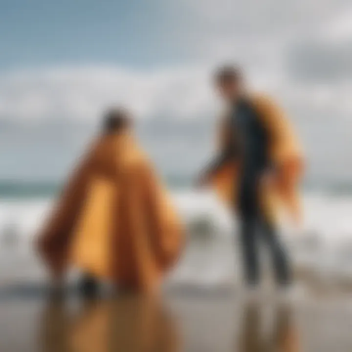 A surfer using a poncho for changing after a session