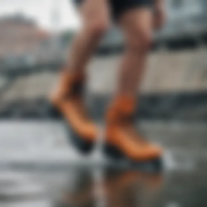 Split toe booties in action during a watersport activity.