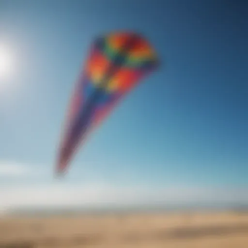 A colorful giant kite soaring in a clear blue sky