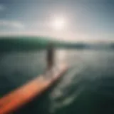 A vibrant SUP board gliding across calm waters