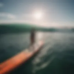 A vibrant SUP board gliding across calm waters