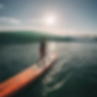 A vibrant SUP board gliding across calm waters