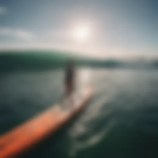 A vibrant SUP board gliding across calm waters