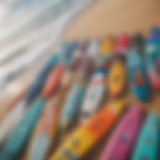 Colorful surf vinyl stickers displayed on a surfboard