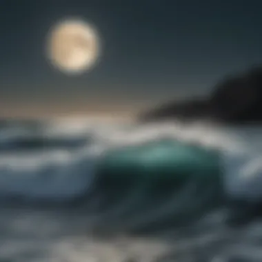 Moon's Influence on Ocean Waves The moon's gravitational pull impacting ocean tides and waves