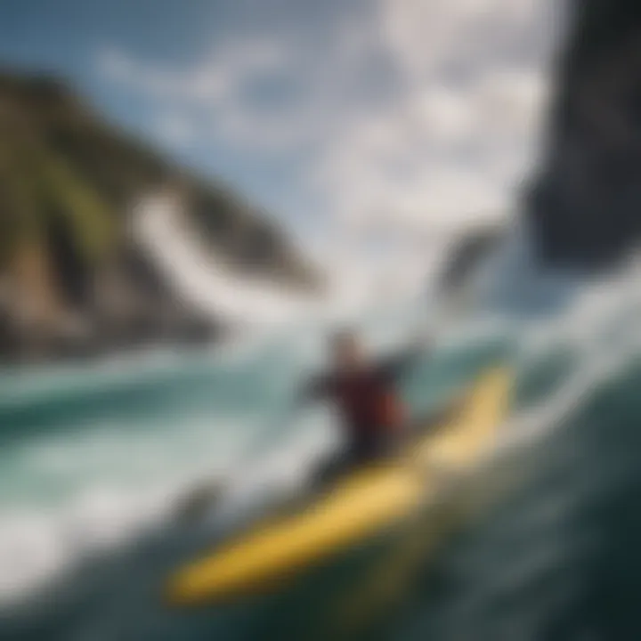 Kayakers navigating through large swells