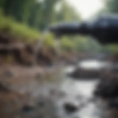 Close-up of contaminated water with debris