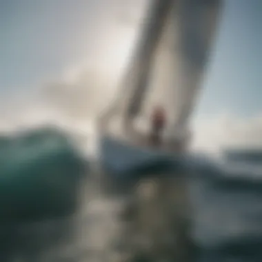 Sailing boat adjusting to wave heights