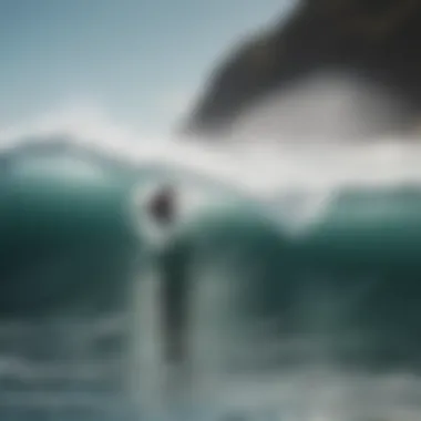 Surfer navigating through significant waves