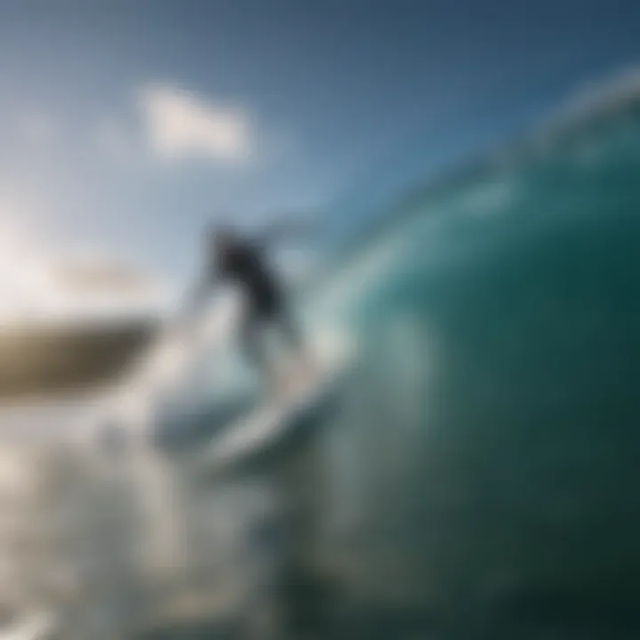 Underwater surfboard gliding through crystal clear water