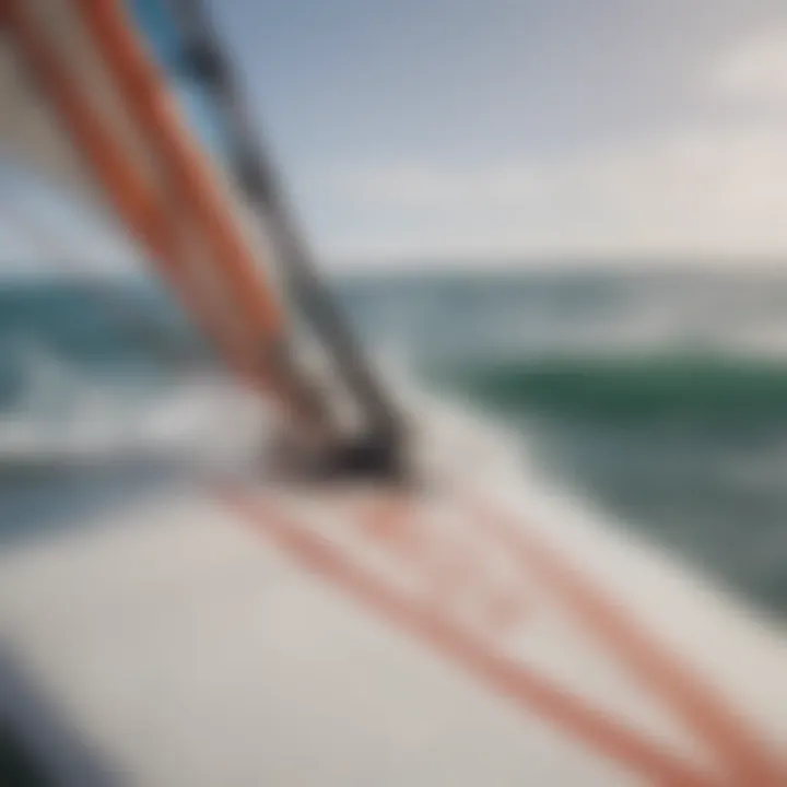 A close-up view of a well-maintained windsurfing board showcasing its sleek design.