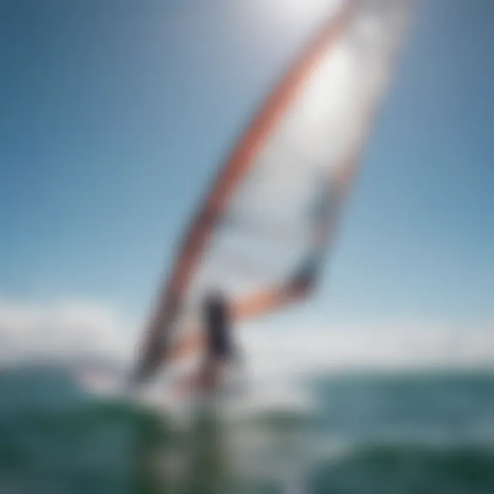 A windsurfing enthusiast inspecting the condition of a second-hand mast.