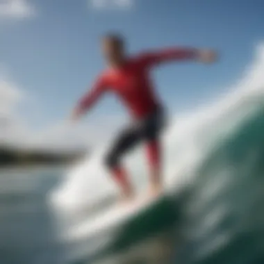 A perfectly executed wake surfing stance on the water