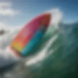 Close-up of a wake surfboard with vibrant colors