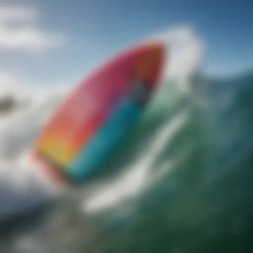 Close-up of a wake surfboard with vibrant colors