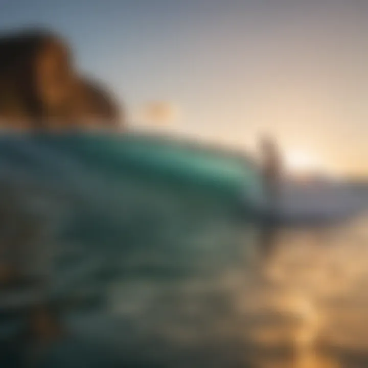 A stunning view of a popular wedge surfing location during sunset