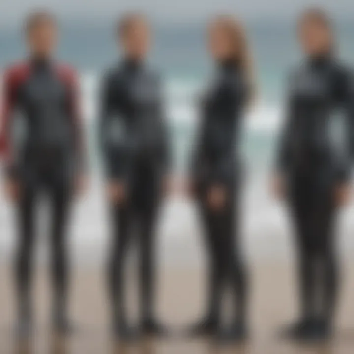 Chart comparing different wetsuit sizes and brand variations