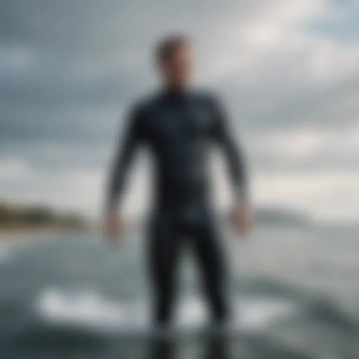 A tall athlete wearing a well-fitted wetsuit in action.